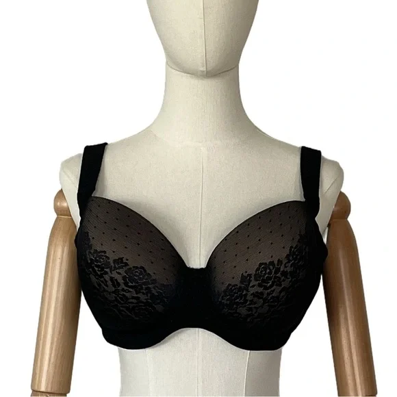 Soma Stunning Support Black Full-Coverage Bra with Lace Overlay Size 36DD - Picture 3 of 11
